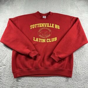Vintage Tottenville HS Latin Club Crewneck Sweater Mens Large Red Yellow‎ Retro